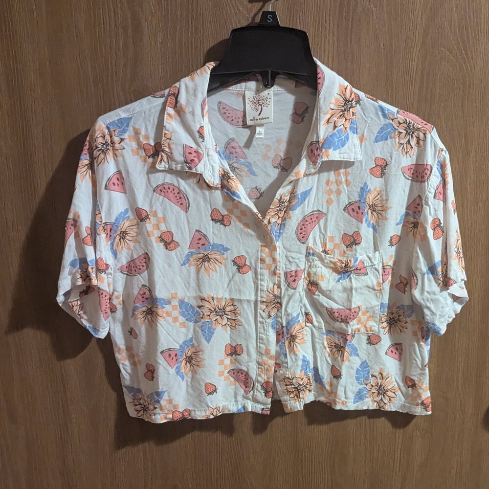 self esteem collared fruity croptop shirt, L